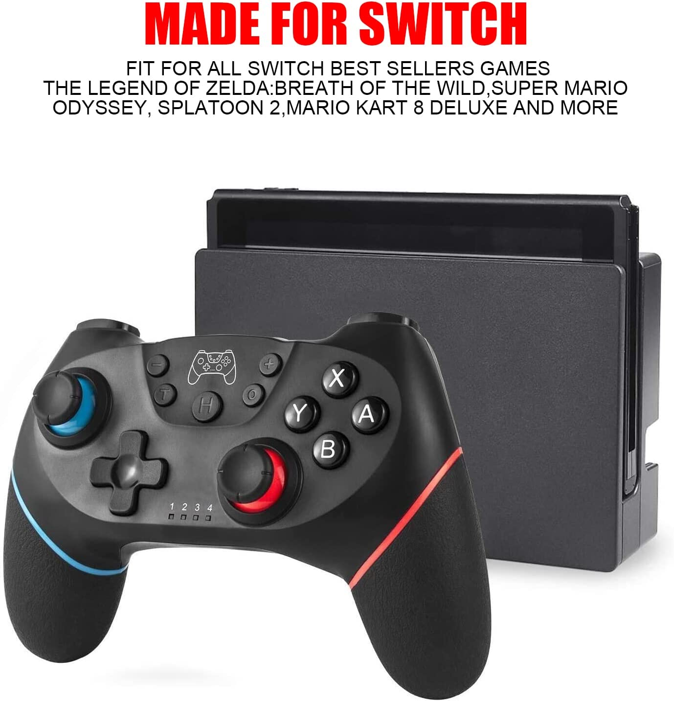 Diswoe Nintendo Switch Controller, Wireless Pro Controller for Switch/Switch Lite/Switch OLED, Switch Remote Gamepad with Joystick, Adjustable Turbo Vibration, Ergonomic Non-Slip - Black